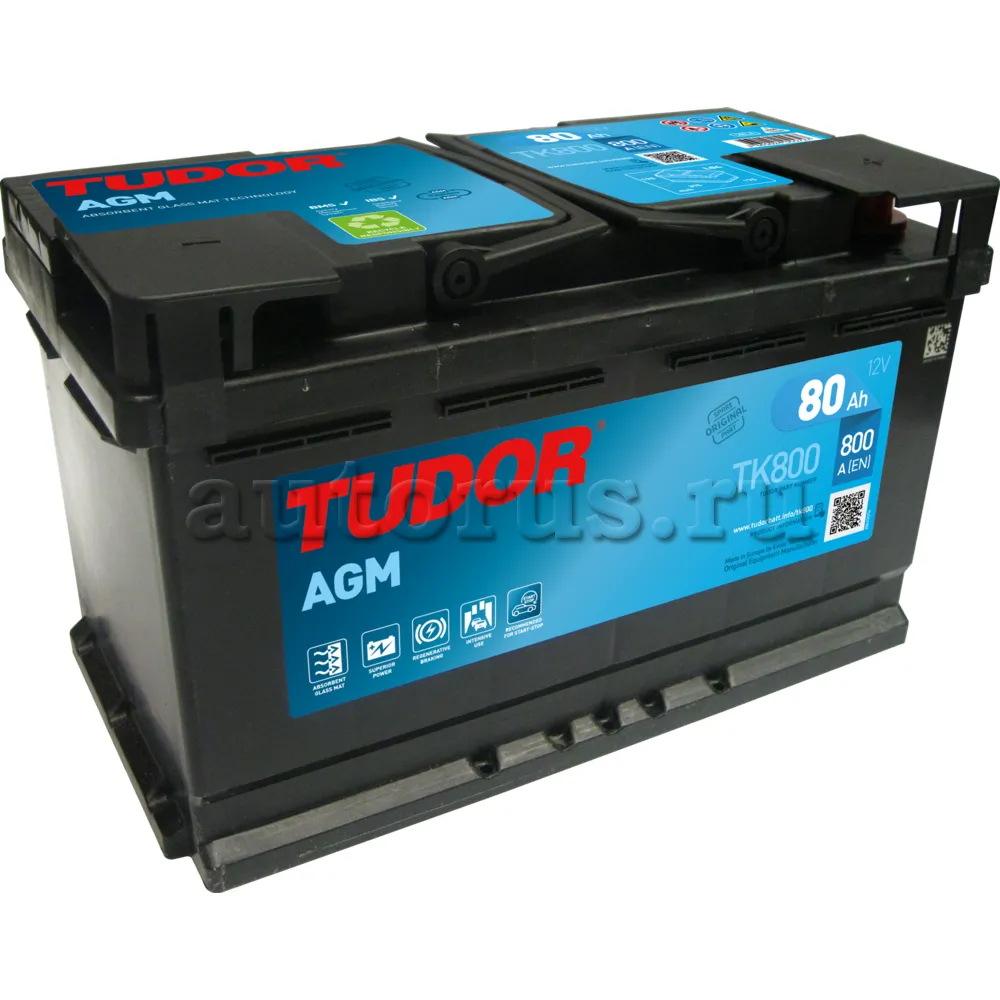 Аккумулятор TUDOR AGM 80 Ач обратная R+ 315x175x190 EN800 А