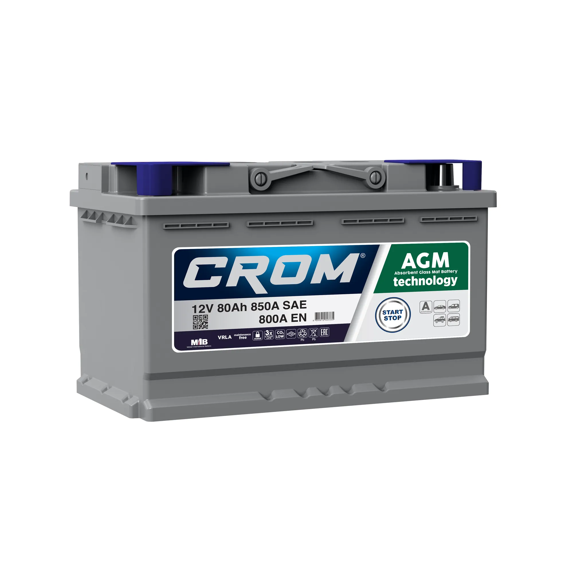 Аккумулятор CROM AGM 80 Ач Обратная 315x175x190 EN800 А