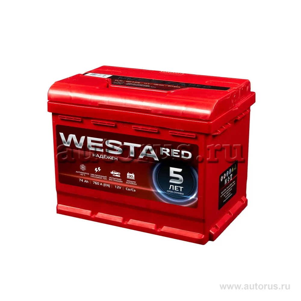 Аккумулятор WESTA RED 74 Ач Обратная 276x175x190 EN760 А