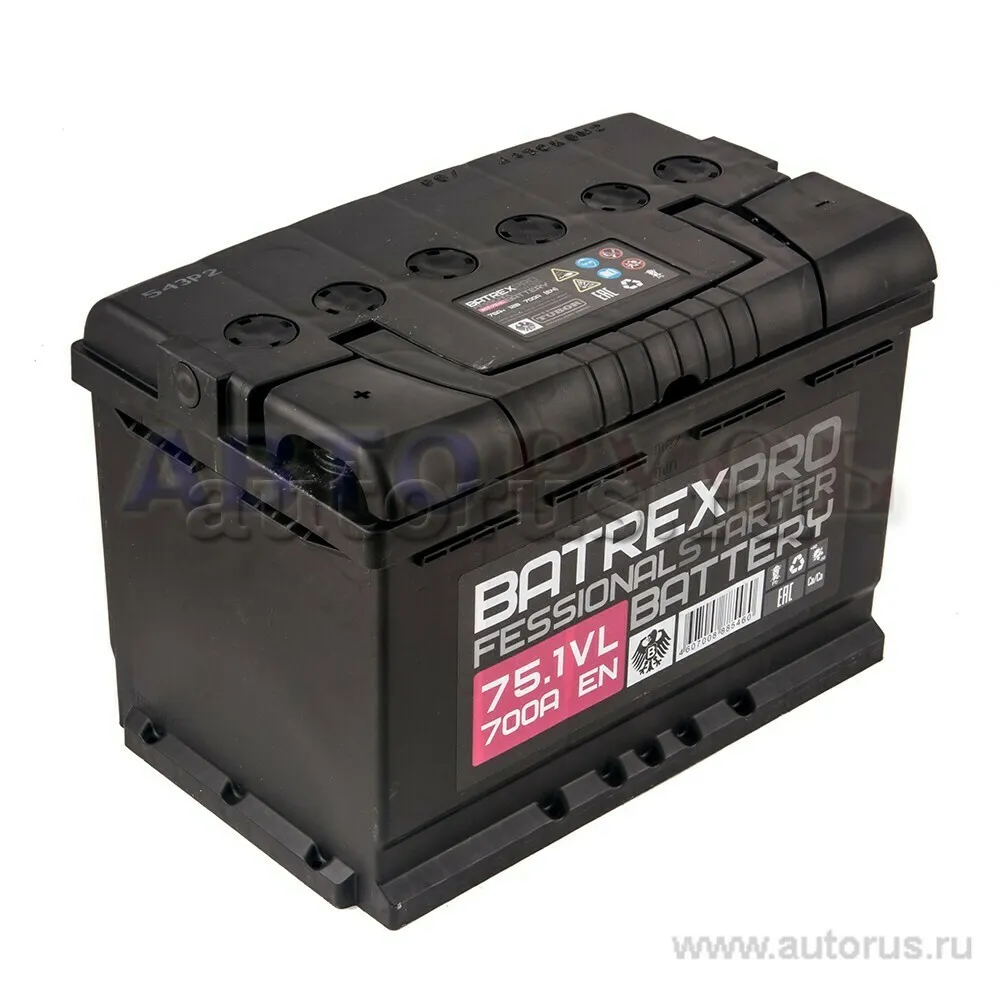 Аккумулятор BATREX STANDART 75 Ач прямая L+ EN 700A, 278x175x190 6CT-75.1 L 6CT-75.1 L