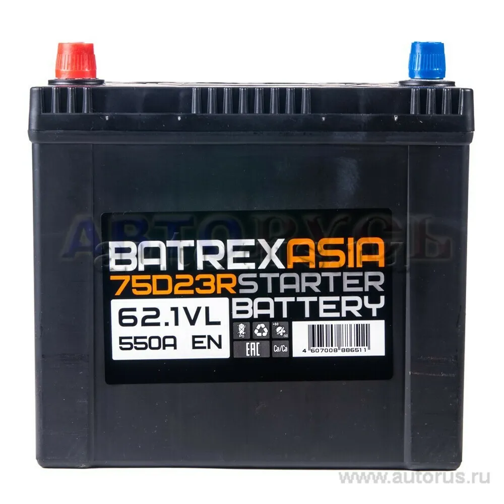 Аккумулятор BATREX ASIA 62 Ач прямая L+ EN 550A, 232x173x223 6СТ-62.1 6CT-62.1 LA