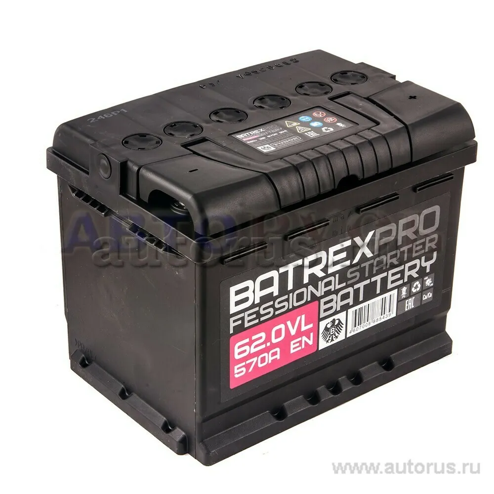 Аккумулятор BATREX STANDART 62 Ач обратная R+ EN 570A, 242x175x190 6СТ-62.1 6CT-62.0 L