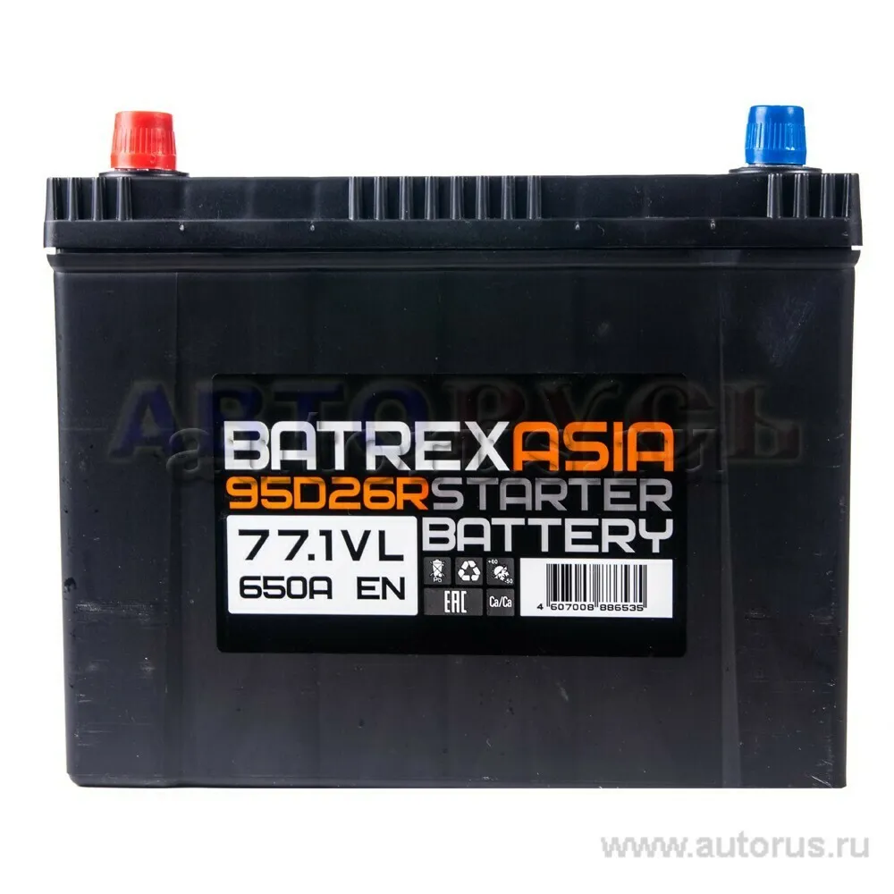 Аккумулятор BATREX ASIA 77 Ач прямая L+ EN 650A, 260x173x221 6CT-77.1 6CT-77.1 LA