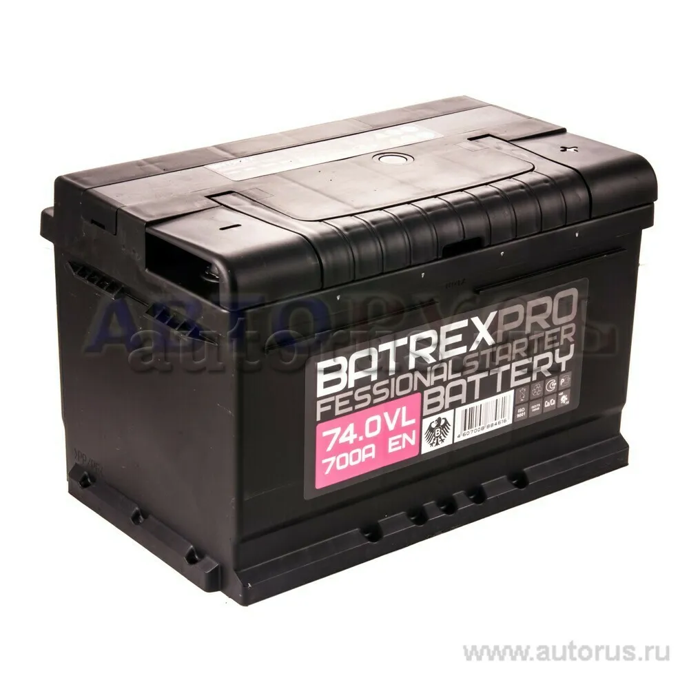 Аккумулятор BATREX STANDART 74 Ач обратная R+ EN 700A, 278x175x175 6СТ-74.0 6СТ-74.0 LN