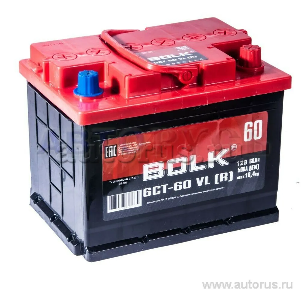 Аккумулятор BOLK Standart 60 Ач обратный R+ 242x175x190 L2 EN 500 А