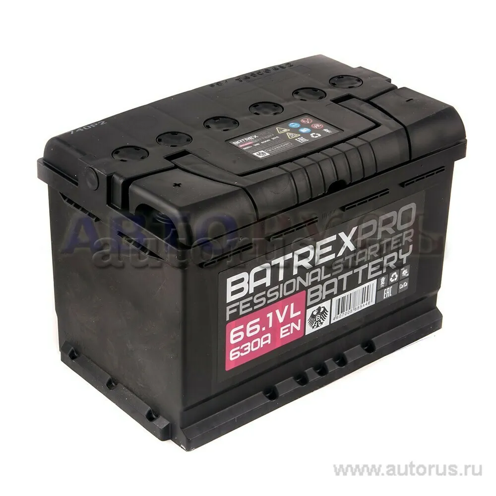 Аккумулятор BATREX STANDART 66 Ач прямая L+ EN 630A, 278x175x190 6СТ-66.1 6CT-66.1 L