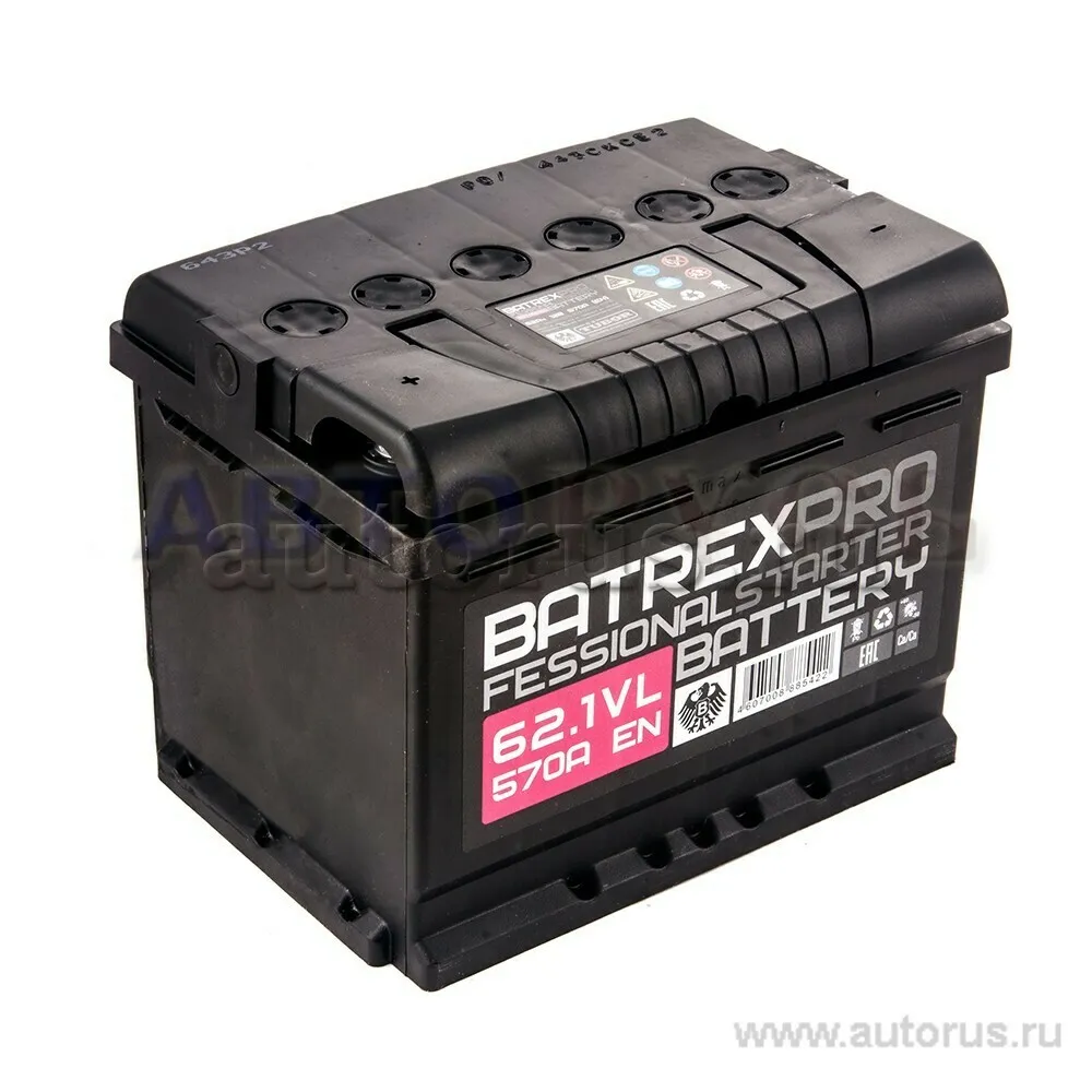 Аккумулятор BATREX STANDART 62 Ач прямая L+ EN 570A, 242x175x190 6СТ-62.1 6CT-62.1 L