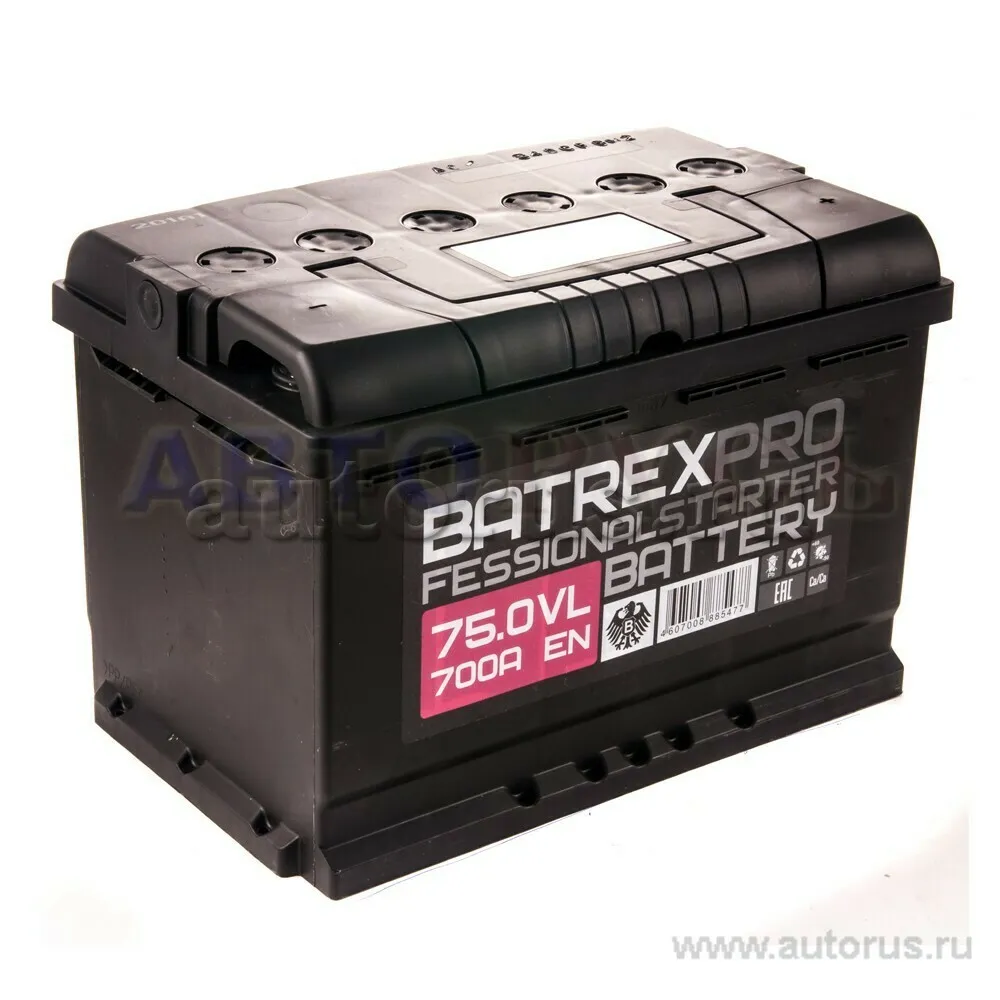 Аккумулятор BATREX STANDART 75 Ач обратная R+ EN 700A, 278x175x190 6CT-75.0 L 6CT-75.0 L