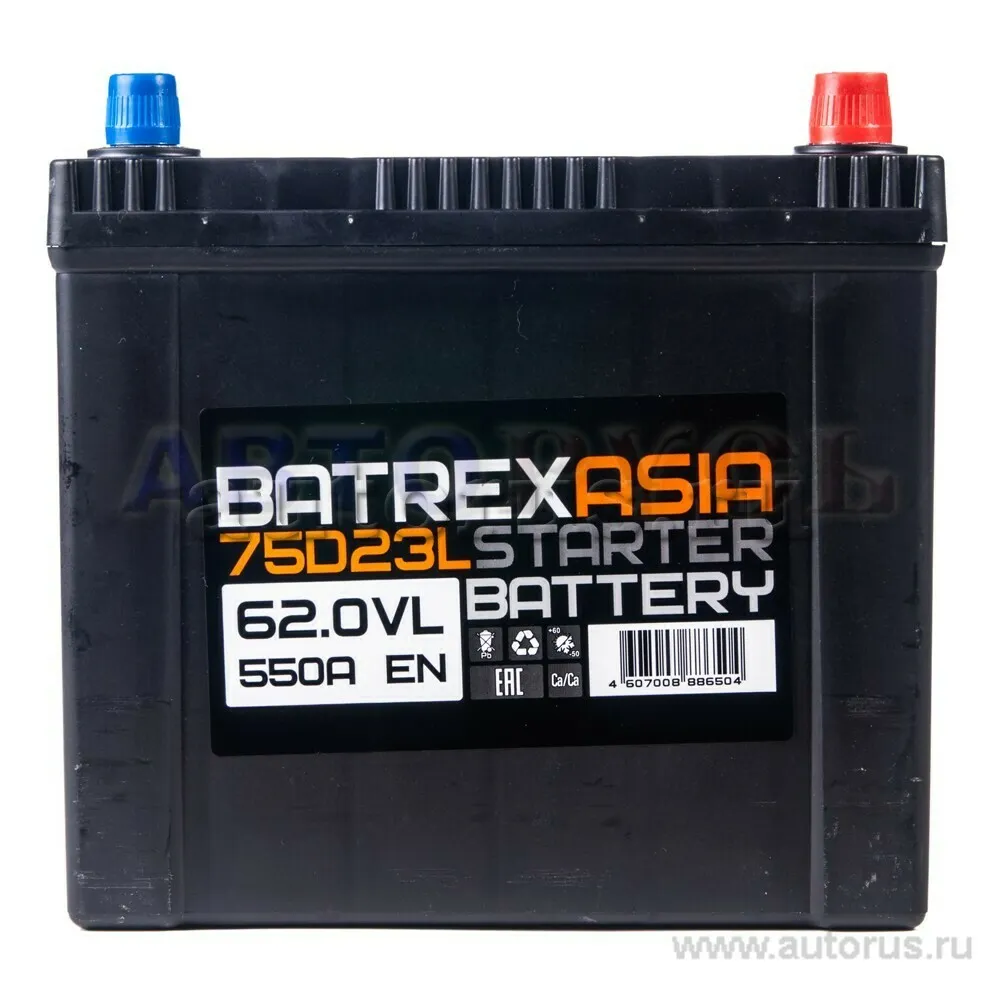 Аккумулятор BATREX ASIA 62 Ач обратная R+ EN 550A, 232x173x223 6СТ-62.0 6CT-62.0 LA