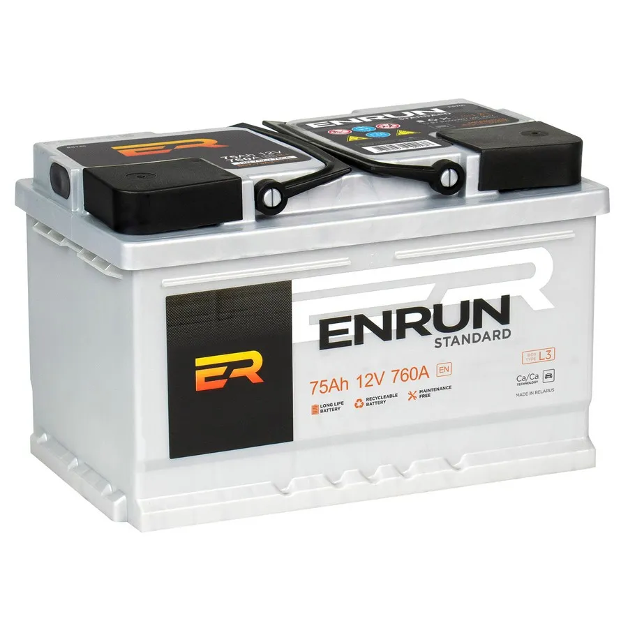 Аккумулятор ENRUN Standart 75 Ач Обратная R+ 278х175х190 EN760 А