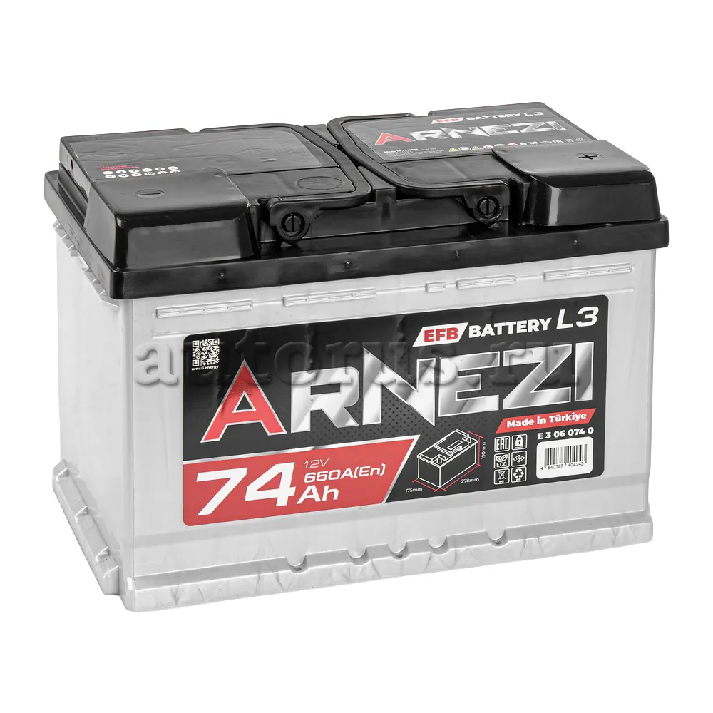 Аккумулятор ARNEZI EFB Start-stop 74 Ач обратный R+ 278x175x190 L3 EN 650 А