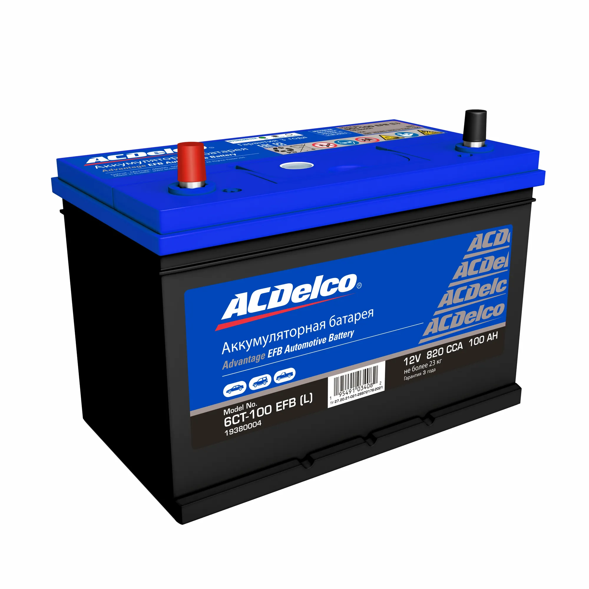 Аккумулятор ACDelco EFB 100 Ач прямая L+ 306x175x225 EN820 А