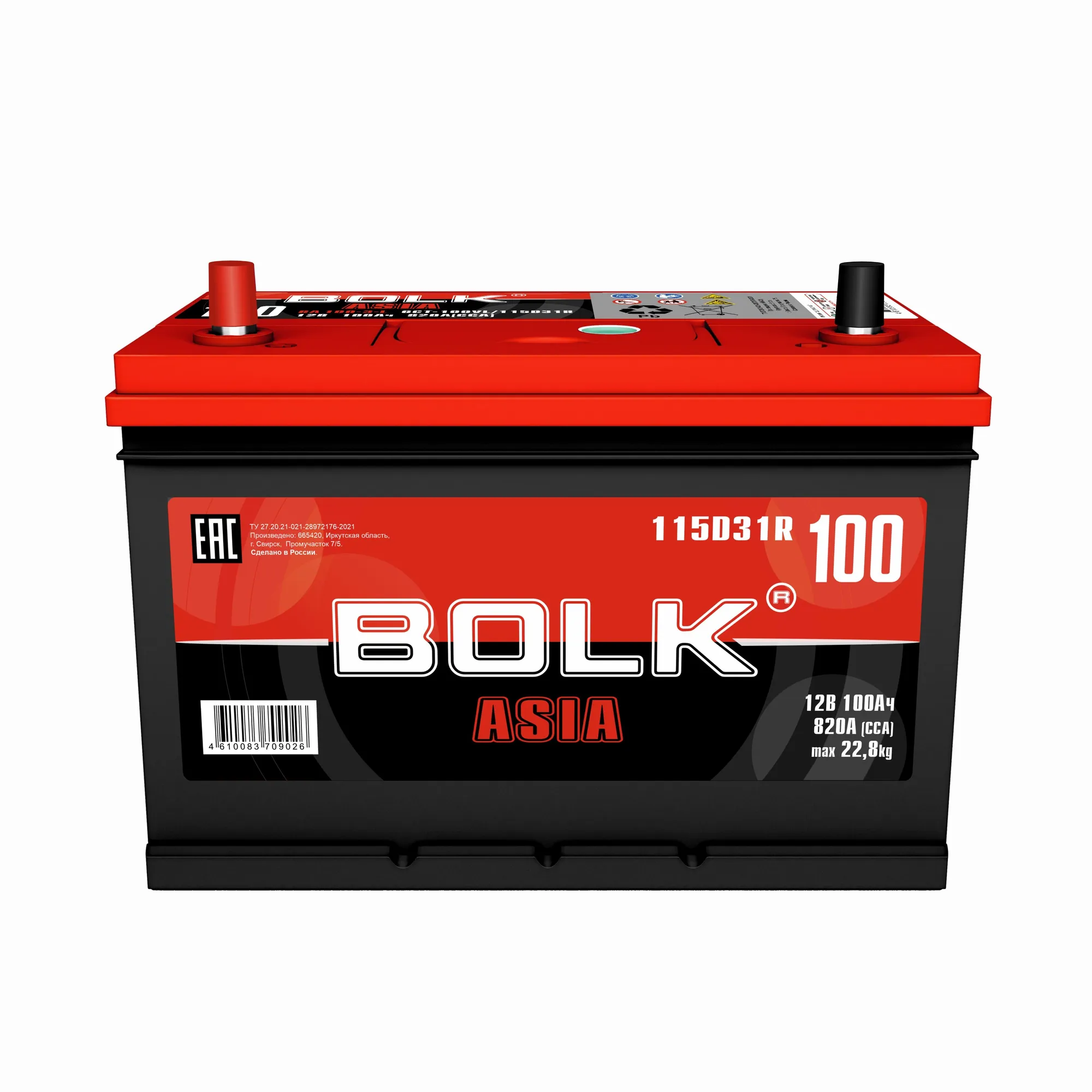 Аккумулятор BOLK ASIA 100 Ач прямой L+ 306x175x225 D31 EN 820 А