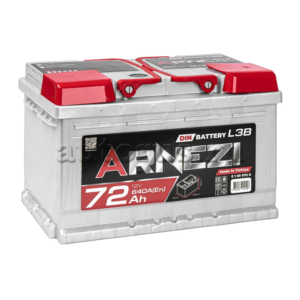 Аккумулятор ARNEZI DIN SMF 72 Ач обратный R+ 278x175x175 L3B EN 640 А