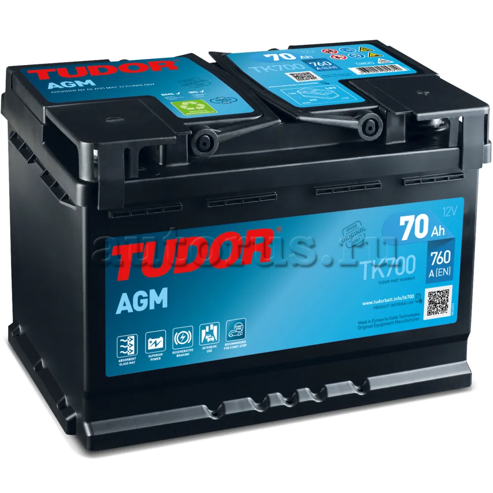 Аккумулятор TUDOR AGM 70 Ач обратная R+ 278x175x190 EN760 А