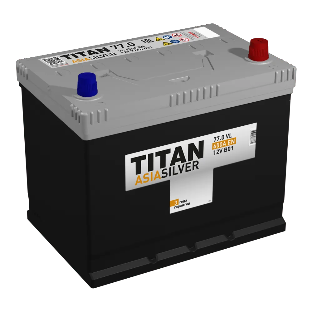 Аккумулятор TITAN ASIASILER 77 Ач Обратная R+ 258х175х221 EN650 A