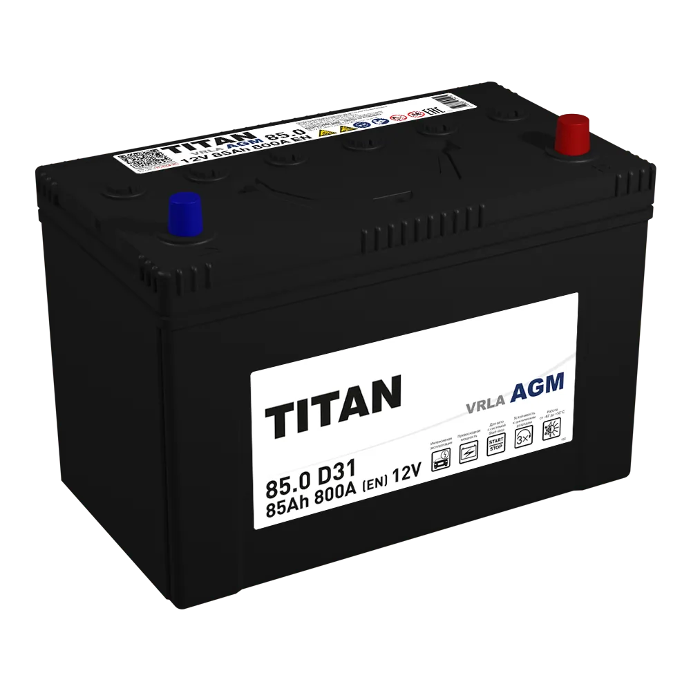 Аккумулятор TITAN AGM Stop&Go 85 Ач Обратная R+ 305x175x223 EN800 A