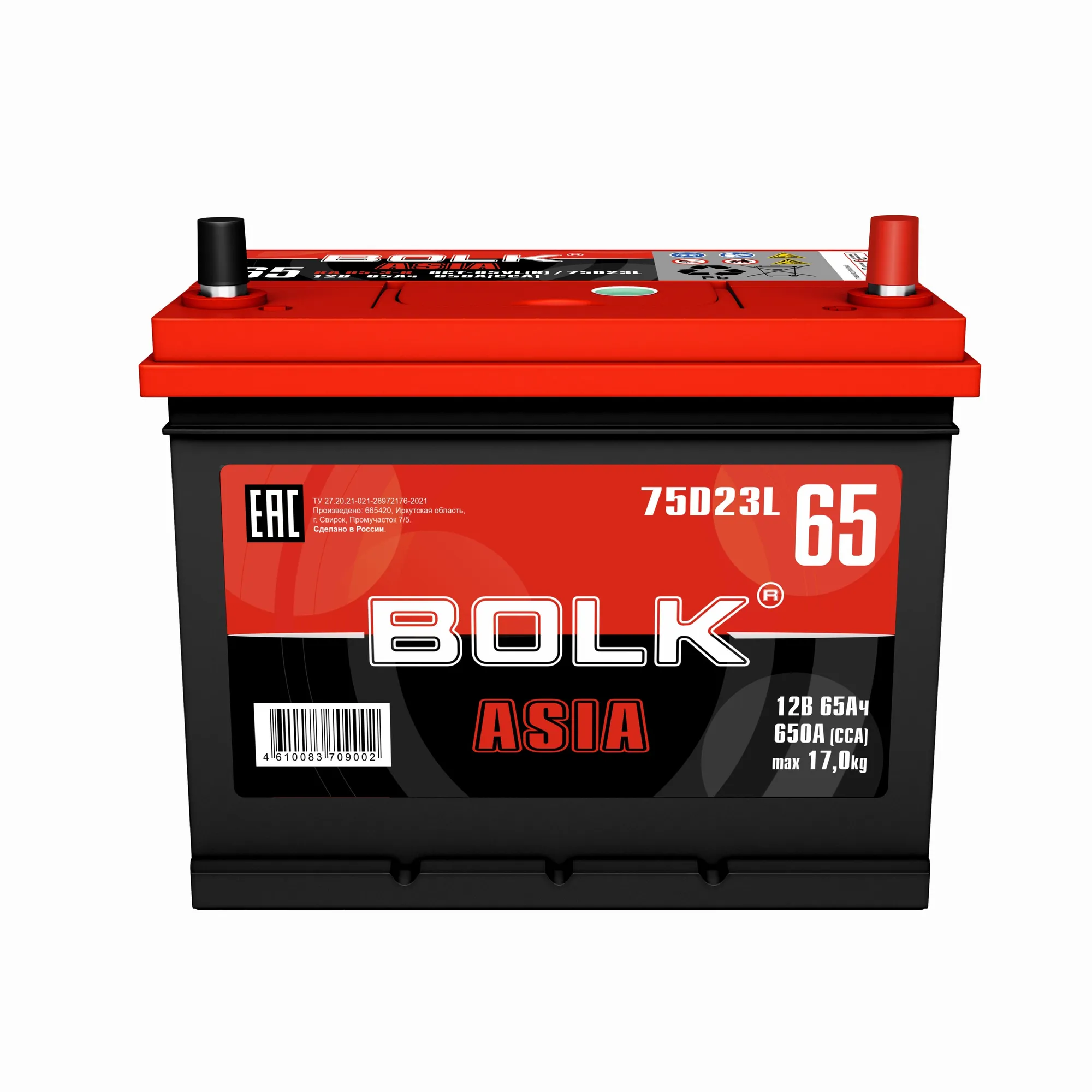 Аккумулятор BOLK ASIA 65 Ач обратный R+ 232x175x225 D23 EN 650 А