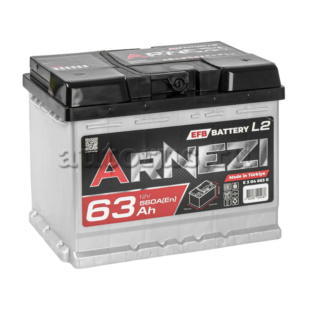 Аккумулятор ARNEZI EFB Start-stop 63 Ач обратный R+ 242x175x190 L2 EN 560 А