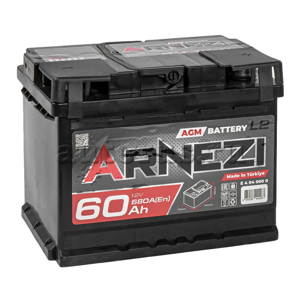 Аккумулятор ARNEZI AGM Start-stop 60 Ач обратный R+ 242x175x190 L2 EN 680 А