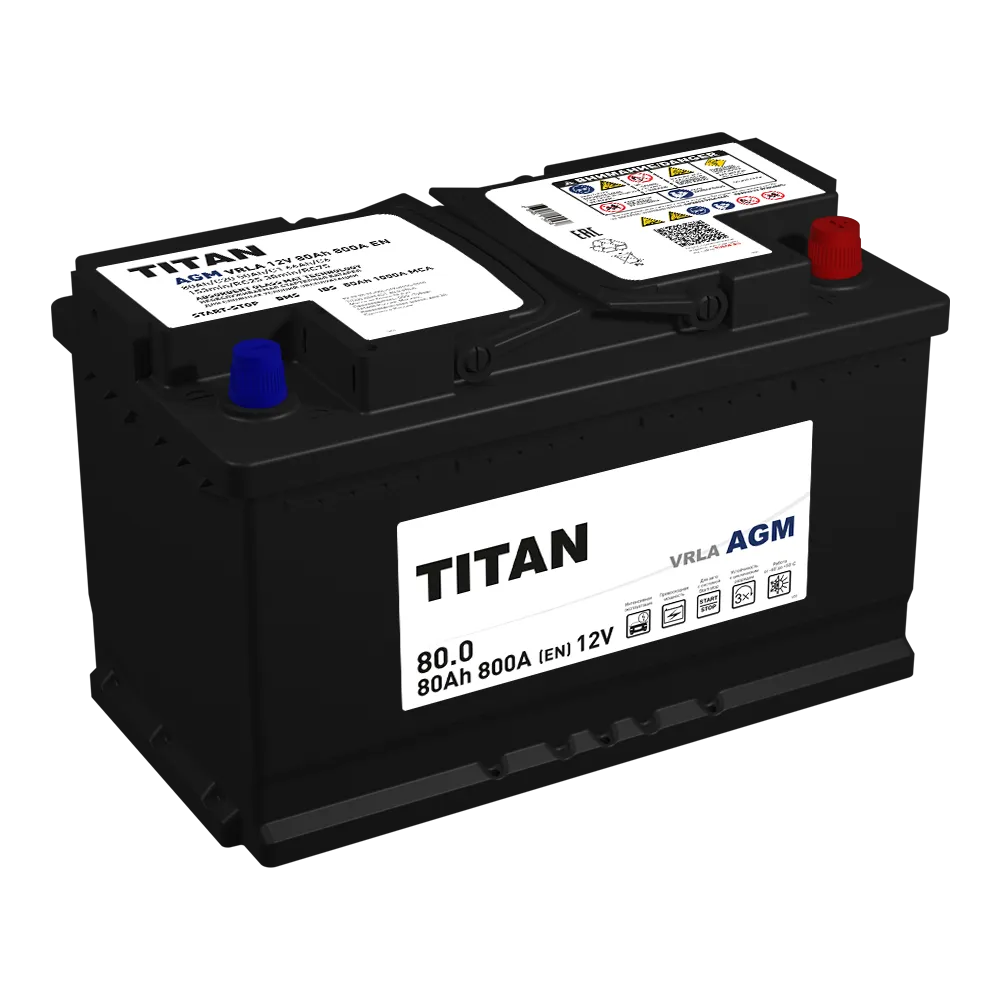 Аккумулятор TITAN AGM Stop&Go 80 Ач Обратная R+ 314x175x190 EN800 A