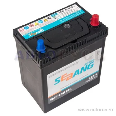 Аккумулятор SEBANG SMF 42 Ач обратная R+ EN 370A, 187x127x226 46B19L SMF 46B19L