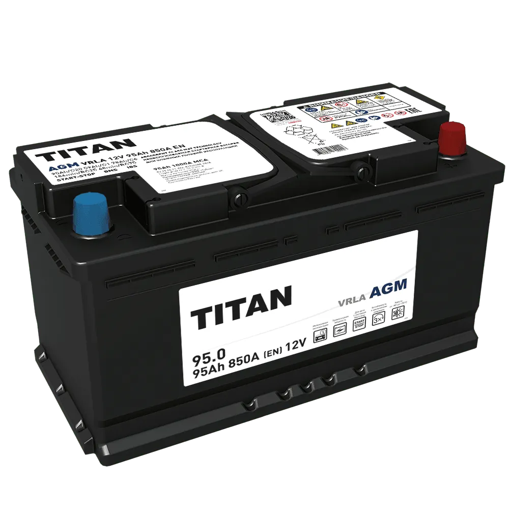 Аккумулятор TITAN AGM Stop&Go 95 Ач Обратная R+ 353x175x190 EN850 A