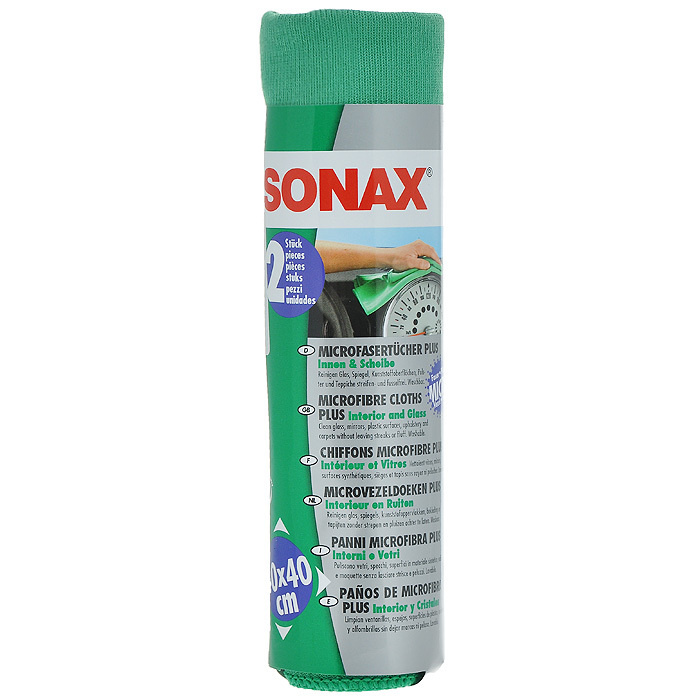 Салфетки из микроволокна для чистки салона и стекла Sonax 2 шт