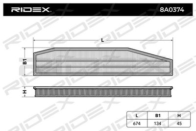 8A0374 RIDEX Воздушный фильтр