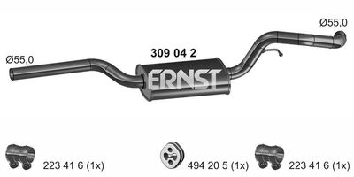 309042 ERNST Средний глушитель выхлопных газов