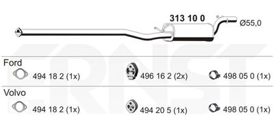 313100 ERNST Средний глушитель выхлопных газов
