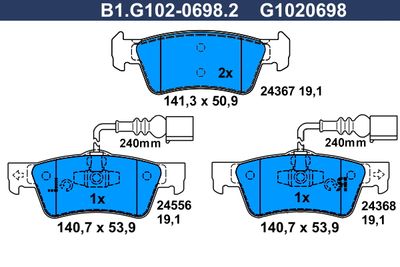 B1G10206982 GALFER Комплект тормозных колодок, дисковый тормоз