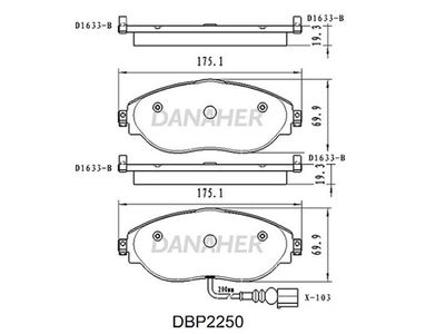 DBP2250 DANAHER Комплект тормозных колодок, дисковый тормоз