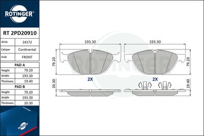 RT2PD20910 ROTINGER Комплект тормозных колодок, дисковый тормоз
