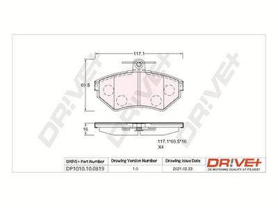 DP1010100819 Dr!ve+ Комплект тормозных колодок, дисковый тормоз