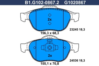 B1G10208672 GALFER Комплект тормозных колодок, дисковый тормоз