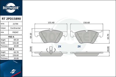 RT2PD15890 ROTINGER Комплект тормозных колодок, дисковый тормоз