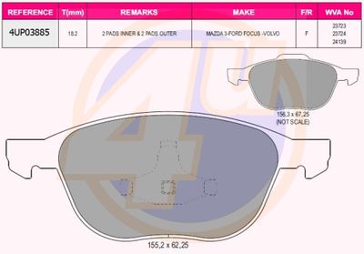 4UP03885 4u Комплект тормозных колодок, дисковый тормоз