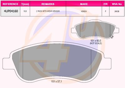 4UP04160 4u Комплект тормозных колодок, дисковый тормоз