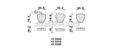 AB0398 BRAXIS Комплект тормозных колодок, дисковый тормоз