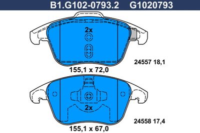 B1G10207932 GALFER Комплект тормозных колодок, дисковый тормоз