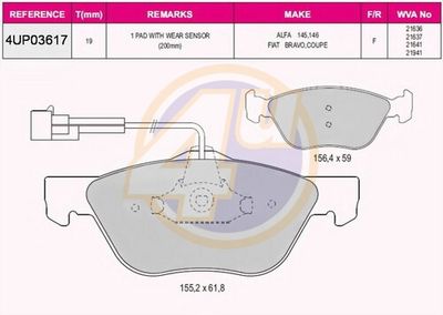 4UP03617 4u Комплект тормозных колодок, дисковый тормоз