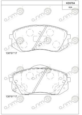 KD9764 ASIMCO Комплект тормозных колодок, дисковый тормоз