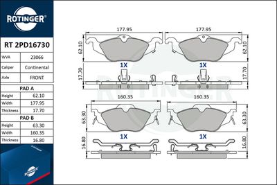RT2PD16730 ROTINGER Комплект тормозных колодок, дисковый тормоз