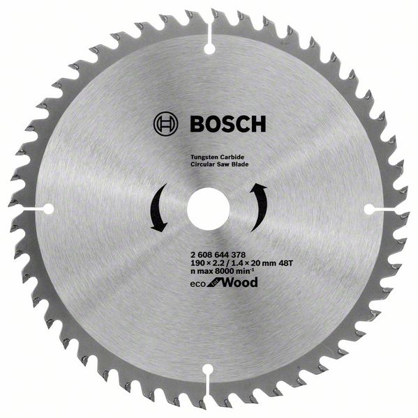 ДИСК ПИЛЬНЫЙ ДЛЯ ЦИРКУЛЯРОК 190-20 ECO FOR WOOD 48ЗУБ, BOSCH, 2608644378