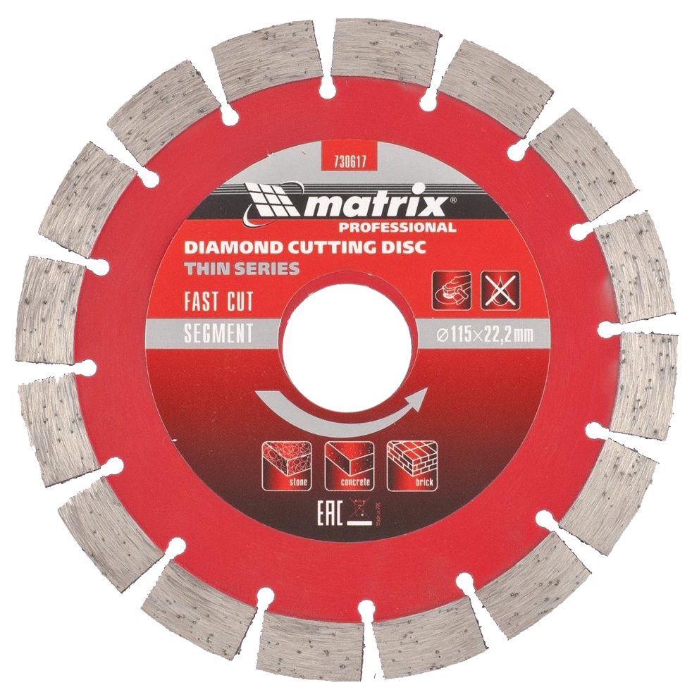 ДИСК АЛМАЗНЫЙ ОТРЕЗНОЙ СЕГМЕНТНЫЙ Ф115Х22,2ММ, ТОНКИЙ, СУХОЕ РЕЗАНИЕ MATRIX