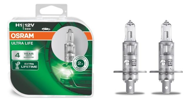 Лампа галогенная Osram Ultra Life H1 12V 55W (2 шт.) (64150ULTHCB) Osram 64150ULT-HCB