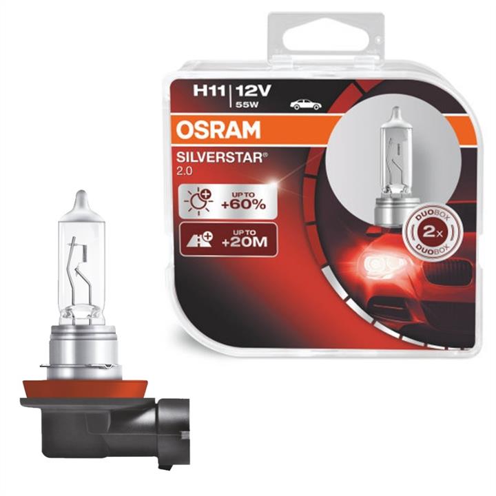 Лампа галогенная Osram Silverstar +60% H11 12V 55W (2 шт.) (64211SV2HCB) Osram 64211SV2-HCB