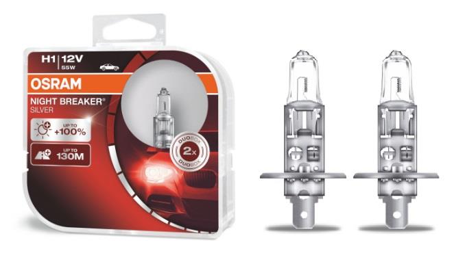 Лампа галогенная Osram Night Breaker Silver +100% H1 12V 55W (2 шт.) (64150NBSHCB) Osram 64150NBS-HCB