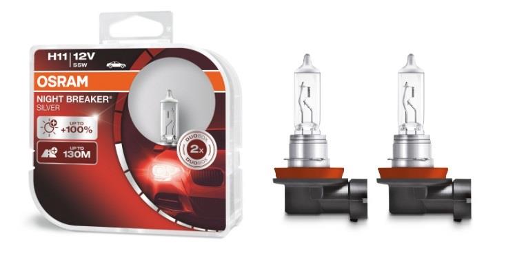 Лампа галогенная Osram Night Breaker Silver +100% H11 12V 55W (2 шт.) (64211NBSHCB) Osram 64211NBS-HCB